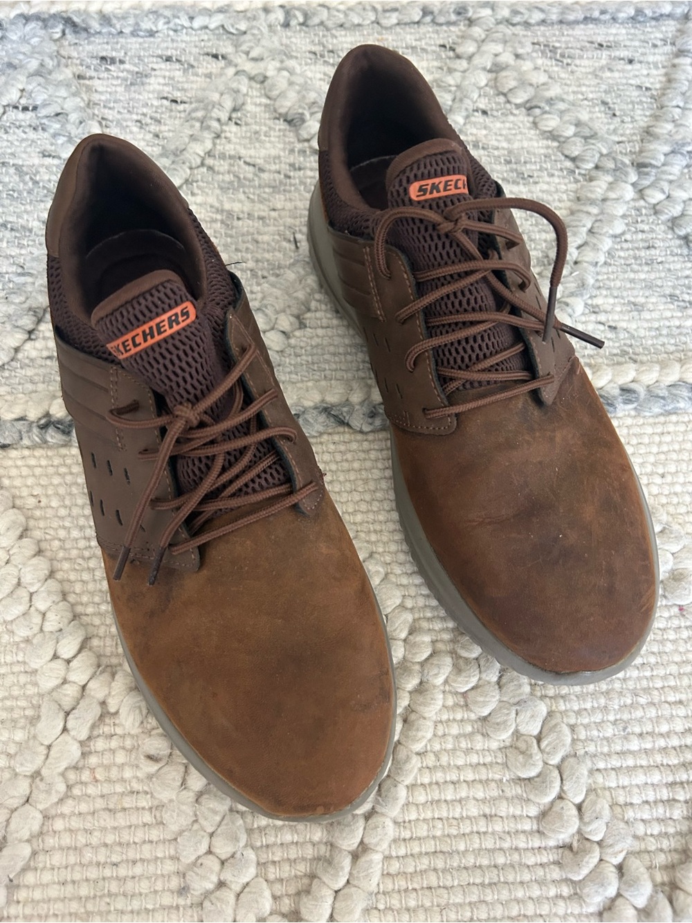 Skechers Men's Brown Suede-Look Lace-Up Slip-Ons